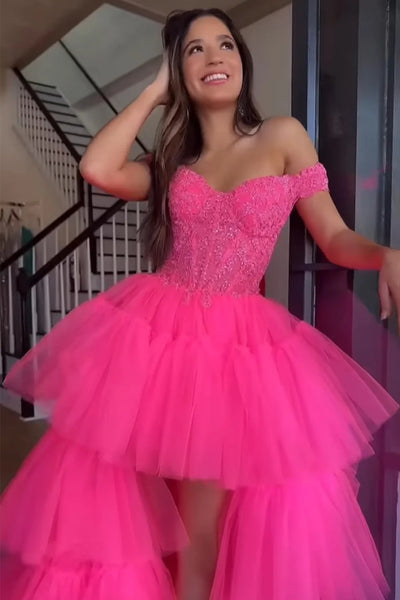 Pretty Blue High Low Ruffle Tulle Homecoming Dress with Lace VK23101307