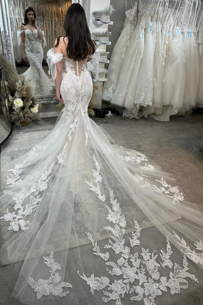 Princesss Mermaid Off the Shoulder Tulle Appliques Wedding Dresses VK24030202