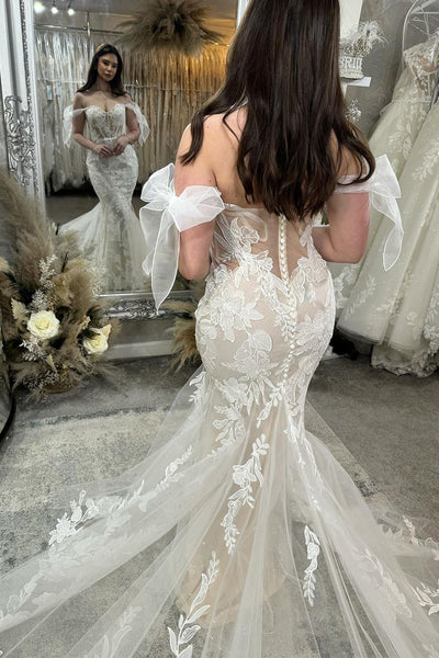 Princesss Mermaid Off the Shoulder Tulle Appliques Wedding Dresses VK24030202