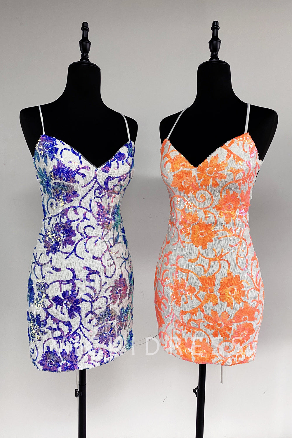 Purple and orange V Neck Sequins Short Tight Homecoming Dresses VK081403