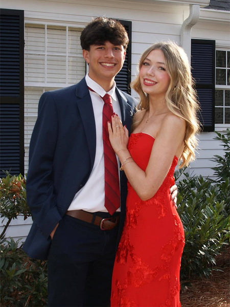 Red Strapless 3D Floral Ankle-Length Prom Dress VK26031512