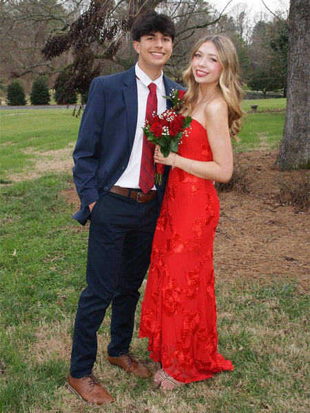 Red Strapless 3D Floral Ankle-Length Prom Dress VK26031512