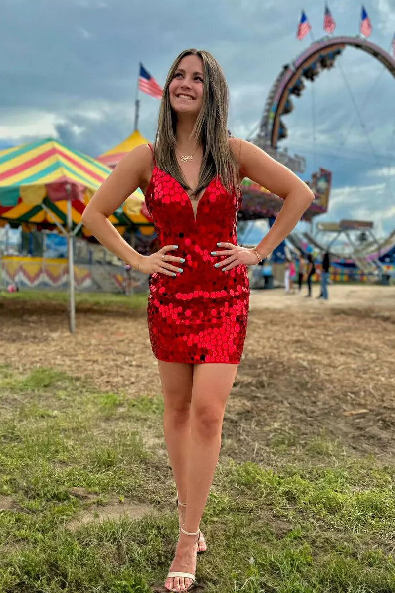 Red Sparkly Sequins Short Tight Homecoming Dresses VK23071903 Vickidress Red Sparkly Sequins Short Tight Homecoming Dresses VK23071903 Vickidress