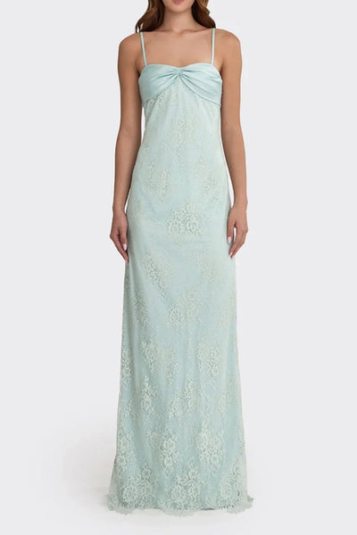 Romantic Blush Pink Lace Spaghetti Straps Prom Dress with Ruched Bodice