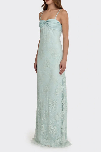 Romantic Blush Pink Lace Spaghetti Straps Prom Dress with Ruched Bodice