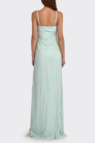 Romantic Blush Pink Lace Spaghetti Straps Prom Dress with Ruched Bodice
