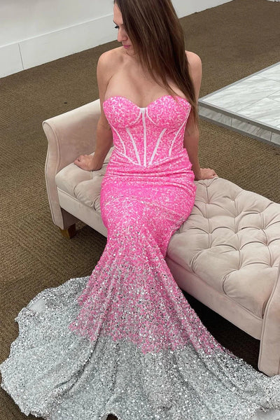 Rose Gold Sparkly Sequins Mermaid Long Prom Dress VK23101606
