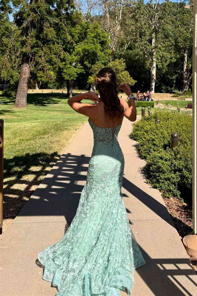 Sage Green Lace Appliques Mermaid Long Dress