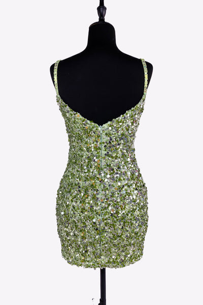 Sage Green V Neck Sequins Short Tight Homecoming Dresses with Slit VK081404