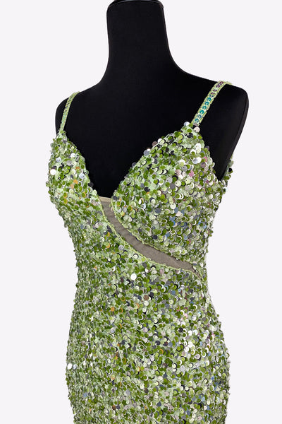 Sage Green V Neck Sequins Short Tight Homecoming Dresses with Slit VK081404