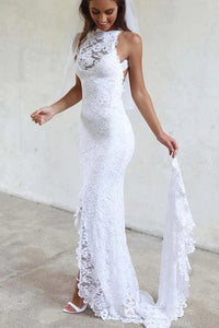 Sexy Mermaid Jewel Lace Backless Wedding Dresses With Court Train,Beach Wedding Dress VK0302003-1