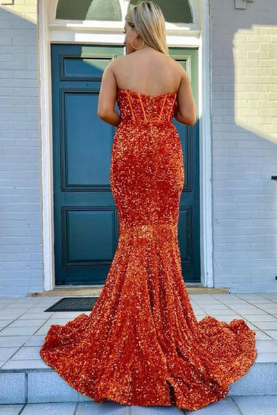 Sheath Sweetheart Blue Sequins Prom Dress with Split Front VK23092308