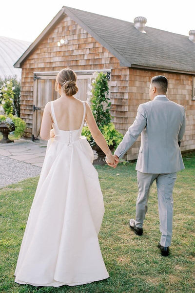 Simple A-Line Square Neck Satin Wedding Dress VK24053102-3