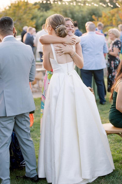 Simple A-Line Square Neck Satin Wedding Dress VK24053102-4