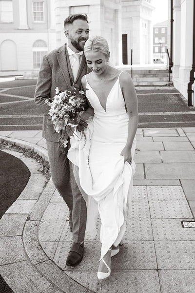 Simple Deep V Neck Soft Satin Mermaid Wedding Dresses VK24031101