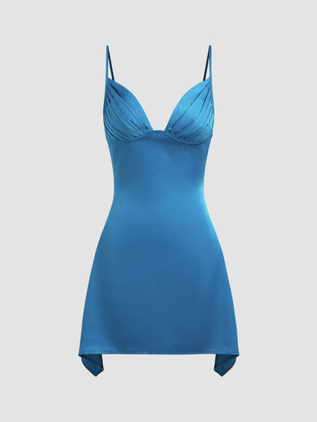 Straps Aqua Asymmetrical Hem Short Dress