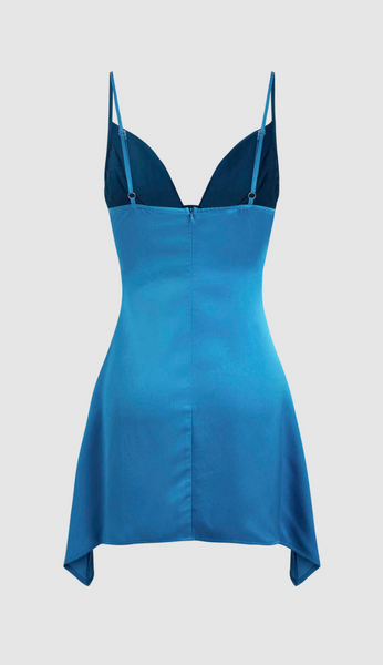 Straps Aqua Asymmetrical Hem Short Dress
