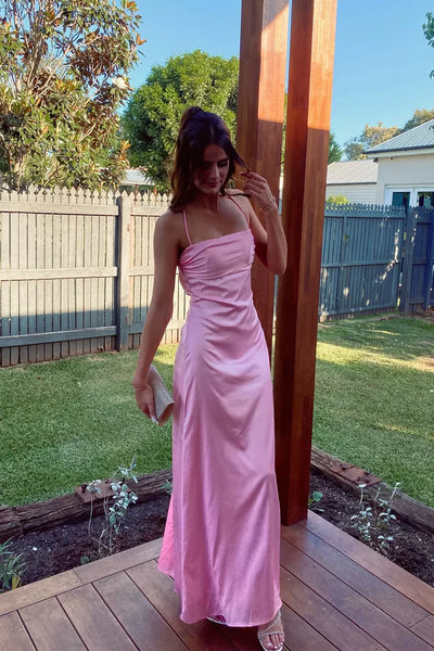 Spaghetti Straps Empire Satin A-Line Floor-Length Party Prom Dress