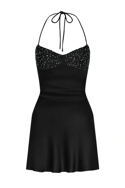 Spaghetti Straps Purple A-line Short Dress with Sequins