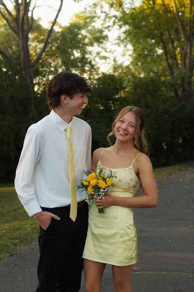 Spaghetti Straps Yellow Sequin A-line Short Dress