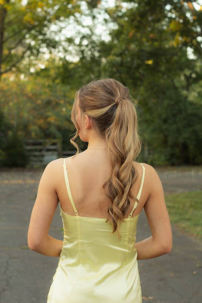 Spaghetti Straps Yellow Sequin A-line Short Dress