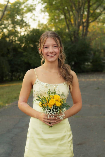 Spaghetti Straps Yellow Sequin A-line Short Dress