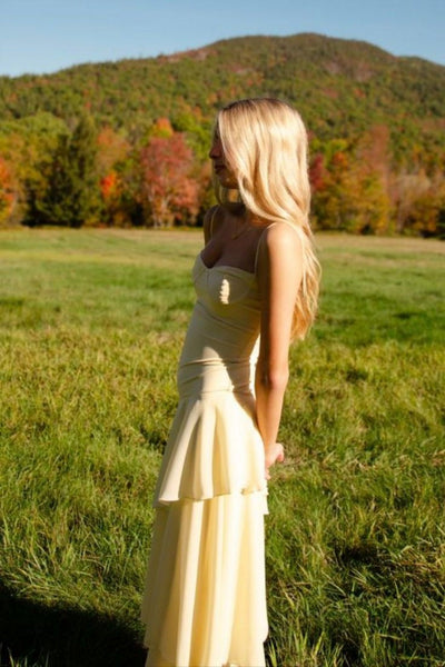 Spaghetti Straps Fuchsia Ruffled Hem Maxi Dress