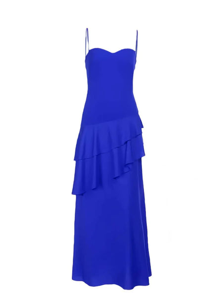 Spaghetti Straps Hot Pink Ruffled Hem Long Dress