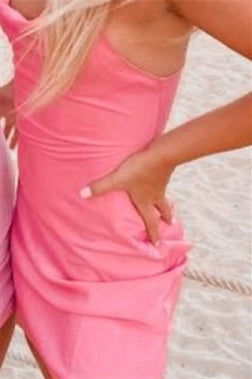 Spaghetti Straps Pink Sheath Satin Short Dress