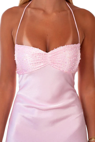 Spaghetti Straps Purple A-line Short Dress with Sequins
