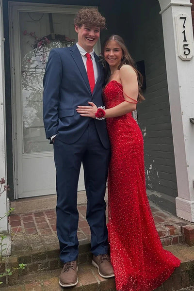 Sparkly Bateau Beaded Straps Mermaid Sequins Prom Dress