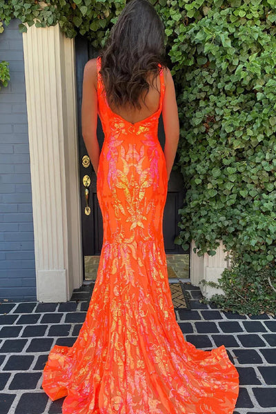 Sparkly Hot Pink Sequin V-Neck Mermaid Long Prom Dress VK23100305