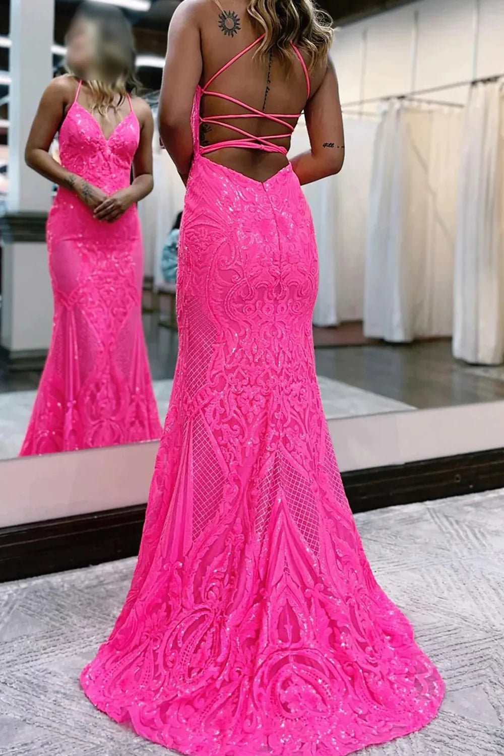 Sparkly Mermaid Backless Hot Pink Sequins Long Prom Dress VK23092707 Vickidress Sparkly Mermaid Backless Hot Pink Sequins Long Prom Dress VK23092707 Vickidress