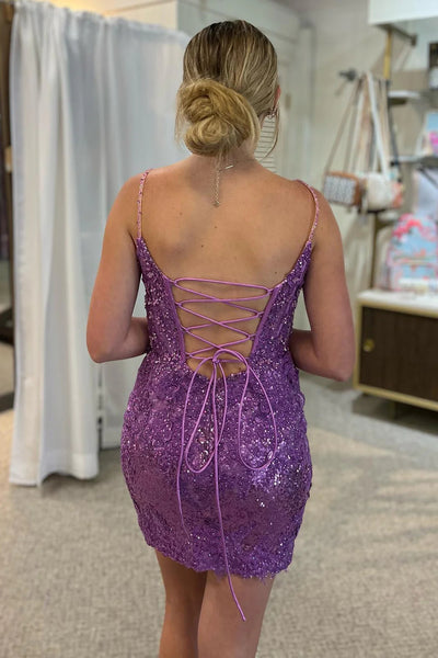 Sparkly Purple Sequin Sweetheart Tight Short Homecoming Dress VK23091806