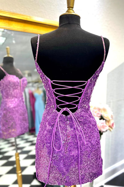 Sparkly Purple Sequin Sweetheart Tight Short Homecoming Dress VK23091806