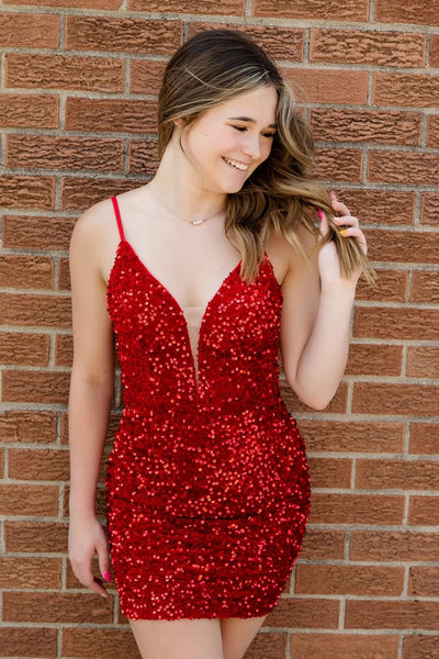 Sparkly Red Sequin Sleeveless Tight Short Homecoming Dress VK23091802 Vickidress Sparkly Red Sequin Sleeveless Tight Short Homecoming Dress VK23091802 Vickidress