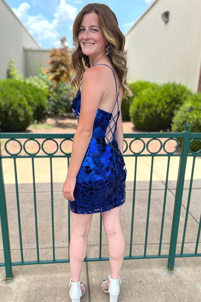 Sparkly Royal Blue Sequined Tight Short Homecoming Dress VK23092205