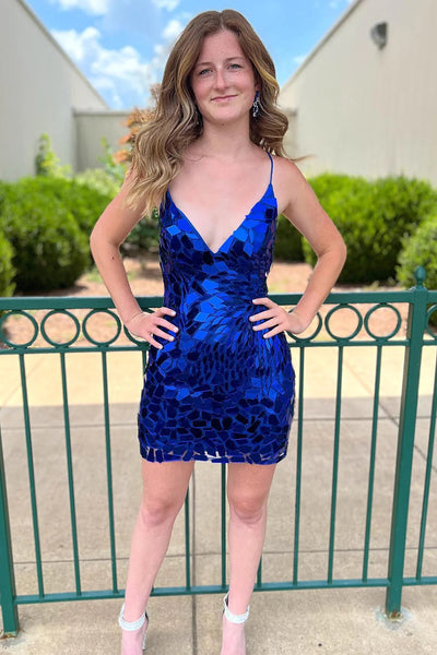 Sparkly Royal Blue Sequined Tight Short Homecoming Dress VK23092205