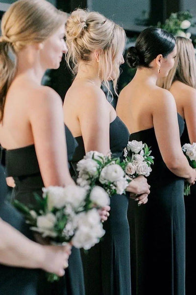 Strapless Black Mermaid Chiffon Bridesmaid Dress