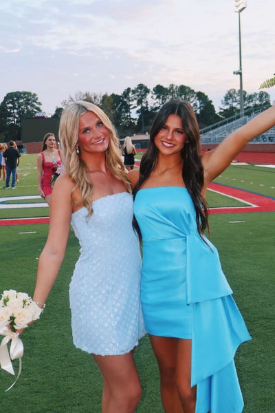 Strapless Blue Drape Bodycon Short Dress
