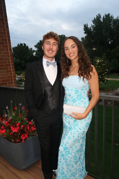 Strapless Blue Floral Beaded Long Dress