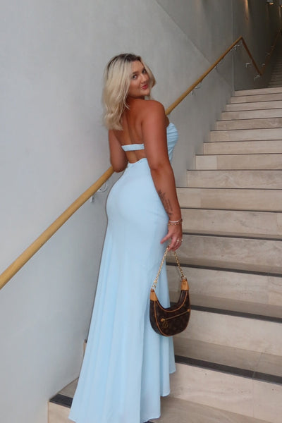 Strapless Blue Twist Mermaid Long Dress