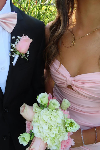Strapless Blush Pink Ruched Short Dress with Keyhole