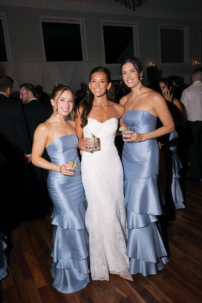 Strapless Dusty Blue Ruffle Tiered Bridesmaid Dress