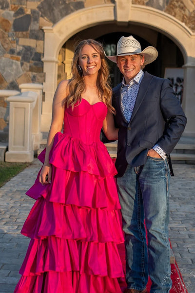 Strapless Fuchsia Ruffled A-line Long Dress