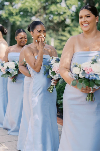 Strapless Ice Blue Mermaid Satin Long Dress