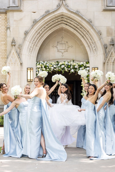 Strapless Light Blue Long Dress with Removable Train