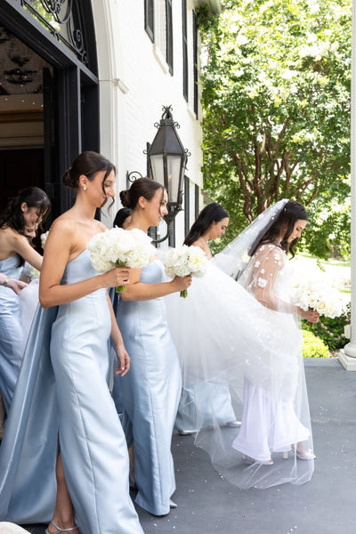Strapless Light Blue Long Dress with Removable Train