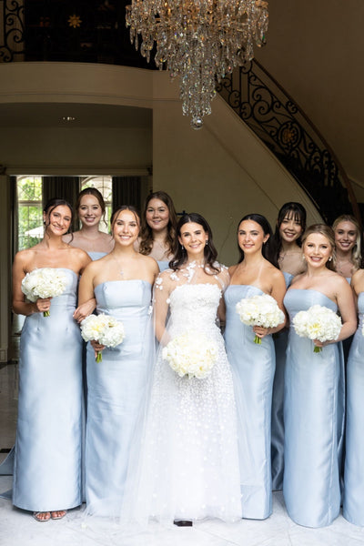 Strapless Light Blue Long Dress with Removable Train