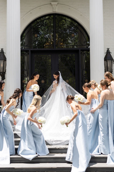 Strapless Light Blue Long Dress with Removable Train